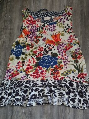Anthropologie Floral Sleeveless Tank - Blue, Purple, Orange & Pink